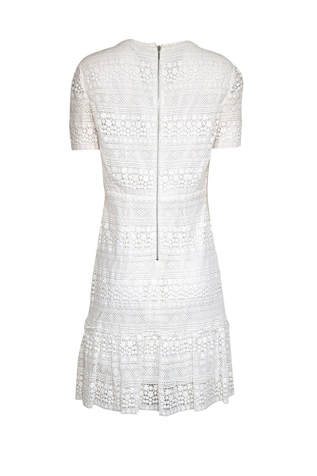 Current Boutique-Elie Tahari - White Eyelet Lace Short Sleeve Dress Sz 12