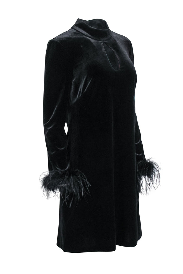 Current Boutique-Eliza J - Black Velvet Dress w/ Feather Trim Sz 10