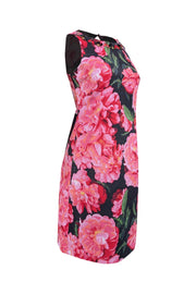 Current Boutique-Eliza J - Pink & Black Large Floral Print Dress w/ Jewel Embellished Neckline Sz 4