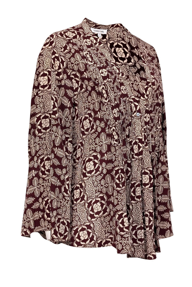 Current Boutique-Elizabeth James - Maroon & Cream Paisley Print Pleated Middle Top Sz L