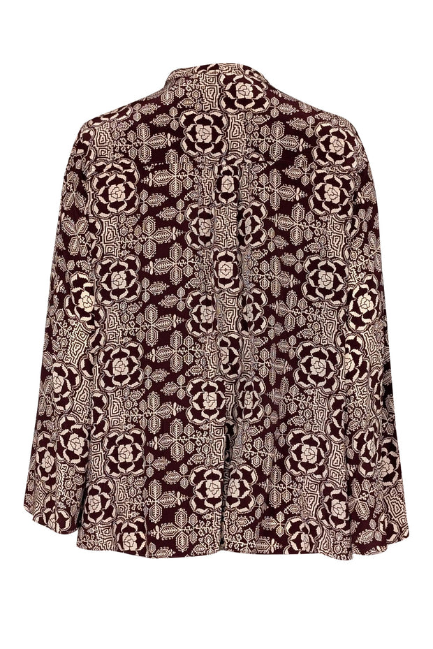 Current Boutique-Elizabeth James - Maroon & Cream Paisley Print Pleated Middle Top Sz L