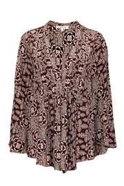 Current Boutique-Elizabeth James - Maroon & Cream Paisley Print Pleated Middle Top Sz L