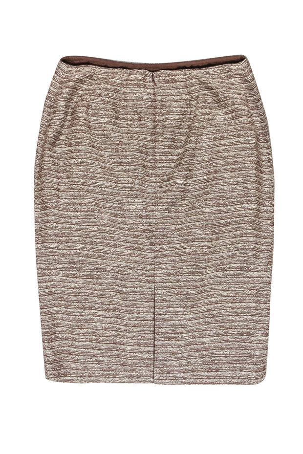 Current Boutique-Ellen Tracy - Cream, Brown & Gold Textured Knit Skirt Sz 4