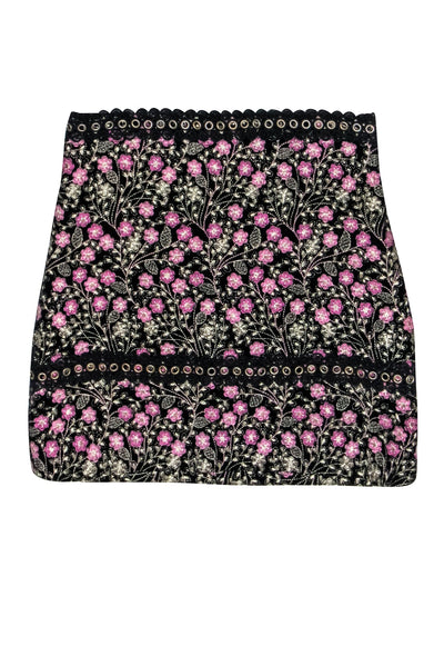Current Boutique-Elliatt - Black, Purple, & Gold Embroidered Floral Skirt w/ Grommet Details Sz S