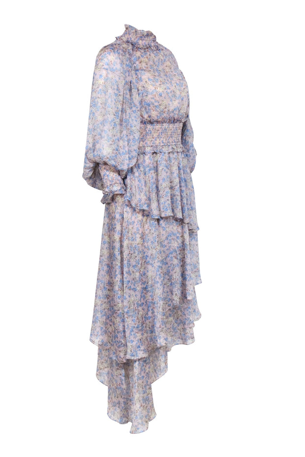 Current Boutique-Elliatt - Light Pink w/ Blue Floral Print Tiered Maxi Dress Sz S