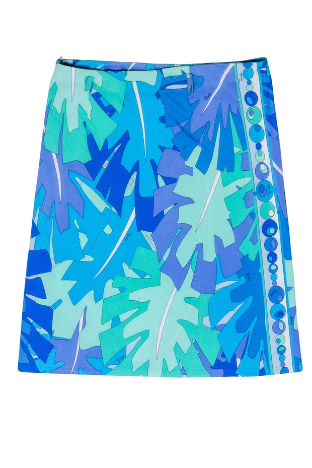 Current Boutique-Emilio Pucci - Blue & Green Abstract Leaf Print Skirt Sz 6