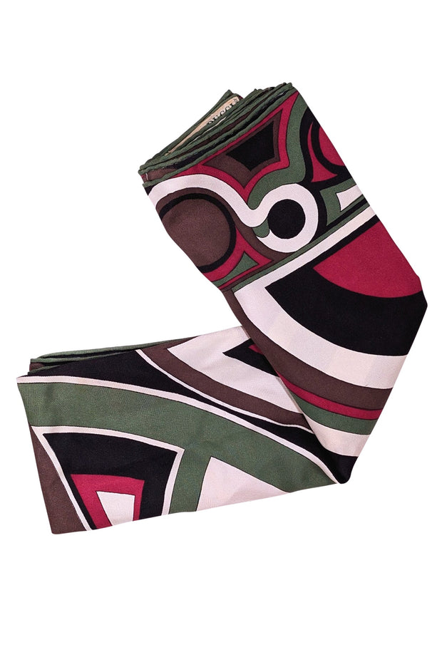 Current Boutique-Emilio Pucci - Pink, Green, Brown, Black, & White Abstract Print Silk Scarf