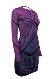 Current Boutique-Emilio Pucci - Purple & Black Print Open Back Long Sleeve Dress Sz 4