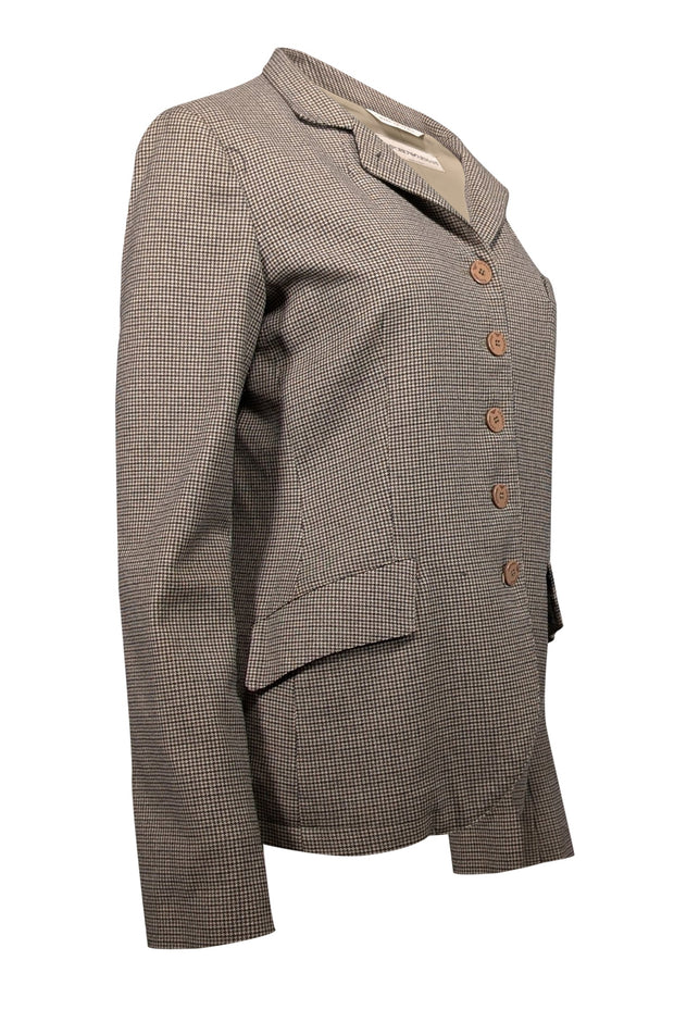 Current Boutique-Emporio Armani - Beige & Brown Micro Hound's-Tooth Button Front Blazer Sz M