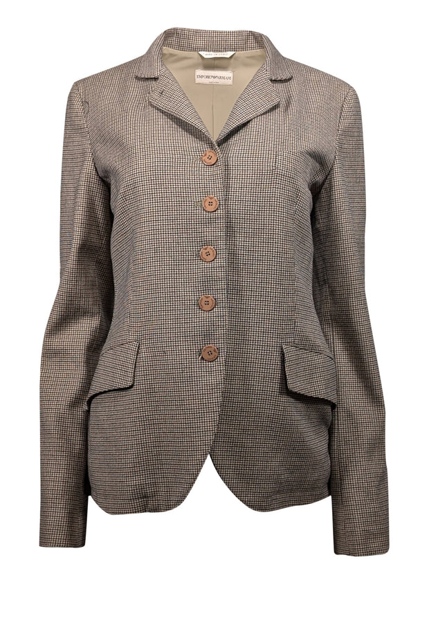 Current Boutique-Emporio Armani - Beige & Brown Micro Hound's-Tooth Button Front Blazer Sz M