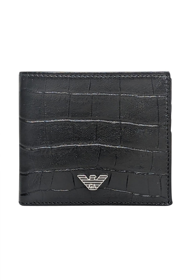 Current Boutique-Emporio Armani - Black Croc Embossed Leather Wallet