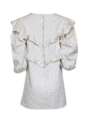 Current Boutique-En Saison - Cream Long Sleeve Eyelet Mini w/ Ruffle Details Dress Sz L