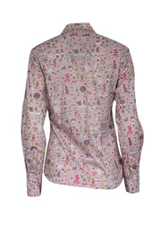 Current Boutique-English Country Classics - Pink Long Sleeve Alice in Wonderland Print Top Sz 10