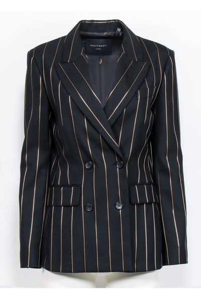 Current Boutique-Equipment - Black & Gold Pinstriped Double Breasted Blazer Sz 6