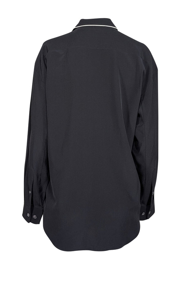 Current Boutique-Equipment - Black Silk Button Up Blouse w/ Contrast Trim Sz XS