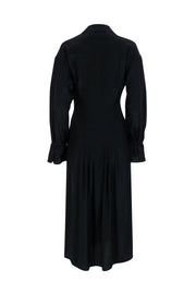 Current Boutique-Equipment - Black Silk Pleated Midi Dress w/ Flared Sleeves Sz 6