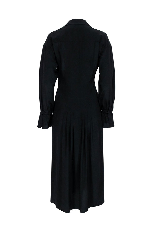 Current Boutique-Equipment - Black Silk Pleated Midi Dress w/ Flared Sleeves Sz 6