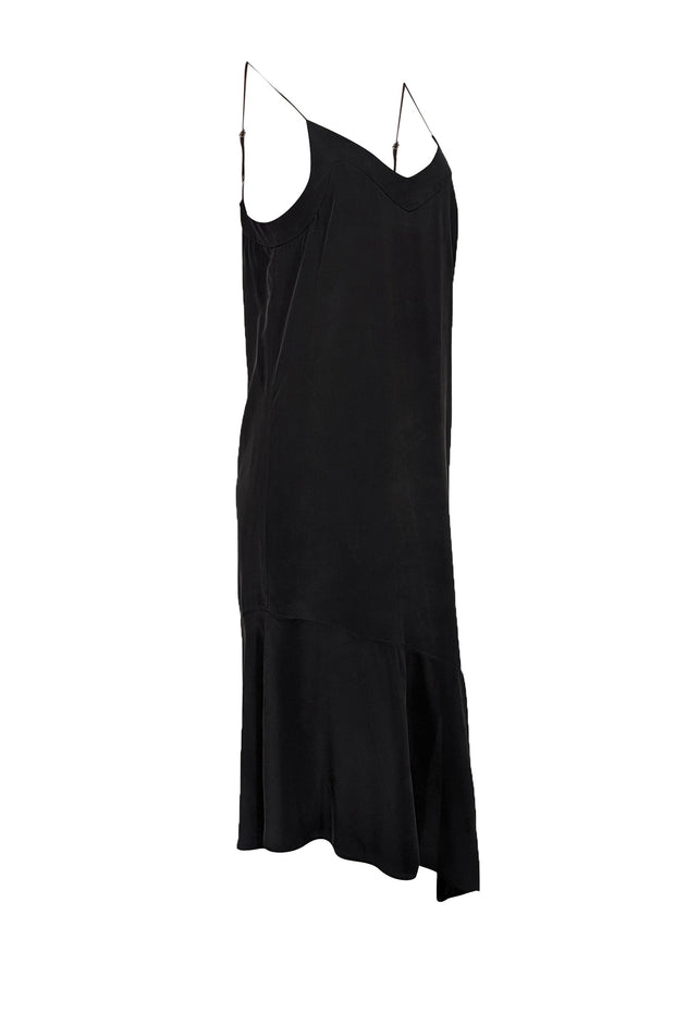 Current Boutique-Equipment - Black Silk Slip Dress w/ Asymmetrical Hem Sz M