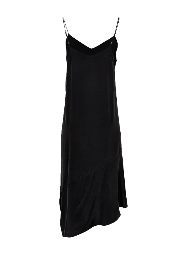 Current Boutique-Equipment - Black Silk Slip Dress w/ Asymmetrical Hem Sz M