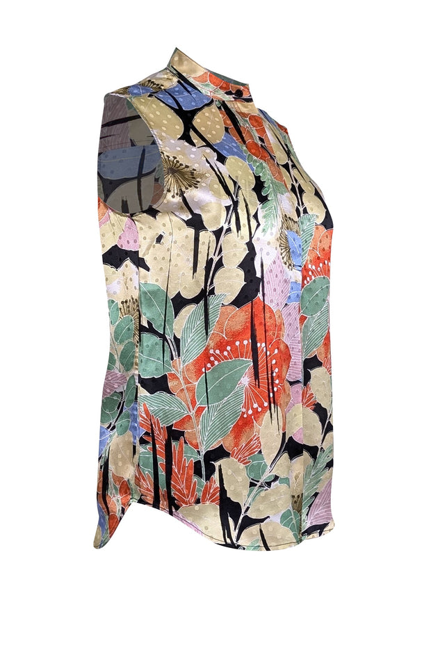 Current Boutique-Equipment - Black w/ Multicolor Floral Print Silk Sleeveless Top Sz XS