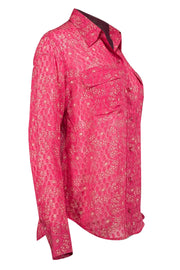 Current Boutique-Equipment - Dark Pink & Beige Lace Pattern Silk Blouse Sz S