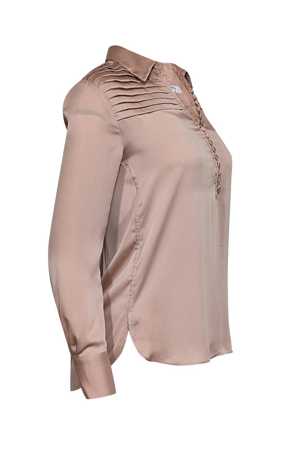 Current Boutique-Equipment - Dusty Rose Pleated Satin Blouse Sz XS