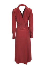 Current Boutique-Equipment - Earthy Red Silk Cutout Long Sleeve Midi Dress Sz 4