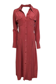 Current Boutique-Equipment - Earthy Red Silk Cutout Long Sleeve Midi Dress Sz 4