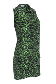 Current Boutique-Equipment - Green & Black Leopard Print Silk Sleeveless Button-Up Dress Sz XS