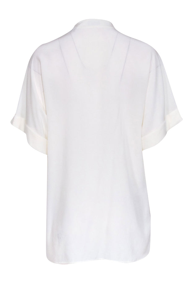 Current Boutique-Equipment - Ivory Silk Short Sleeve Blouse Sz S