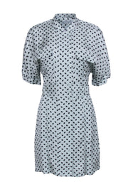 Current Boutique-Equipment - Light Blue & Black Print Short Sleeve Dress Sz 6
