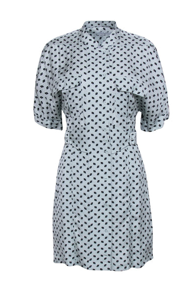 Current Boutique-Equipment - Light Blue & Black Print Short Sleeve Dress Sz 6