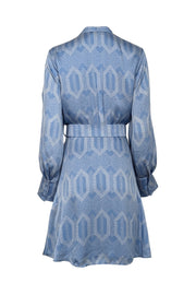 Current Boutique-Equipment - Light Blue & White Printed Satin Wrap Dress w/ Belt Sz 6