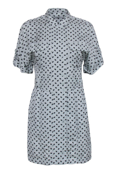 Current Boutique-Equipment - Mint & Black Printed Mini Short Sleeve Shirt Dress Sz 0