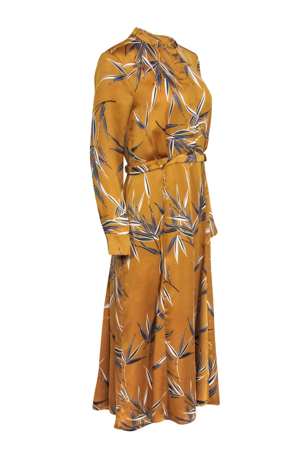 Current Boutique-Equipment - Mustard Yellow Leaf Print Long Sleeve Dress Sz 6