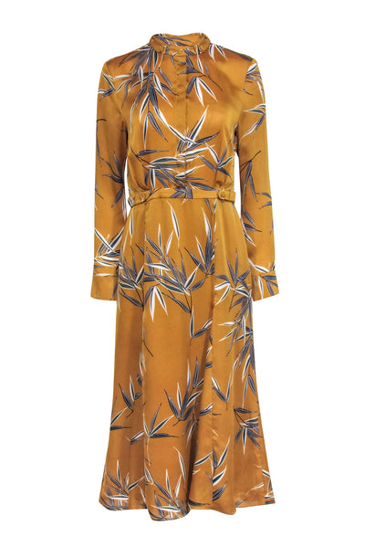 Current Boutique-Equipment - Mustard Yellow Leaf Print Long Sleeve Dress Sz 6