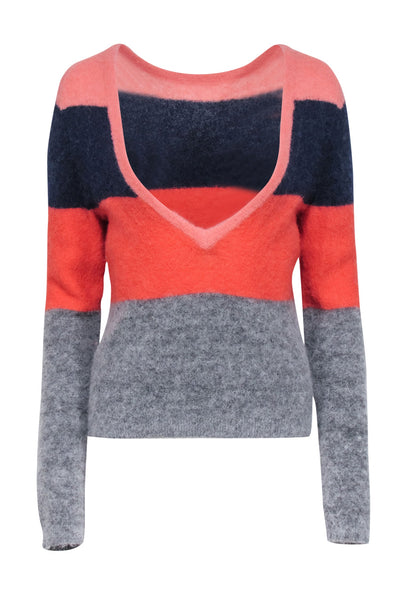 Current Boutique-Equipment - Orange, Navy, & Grey Color Block Alpaca Blend Sweater Sz S