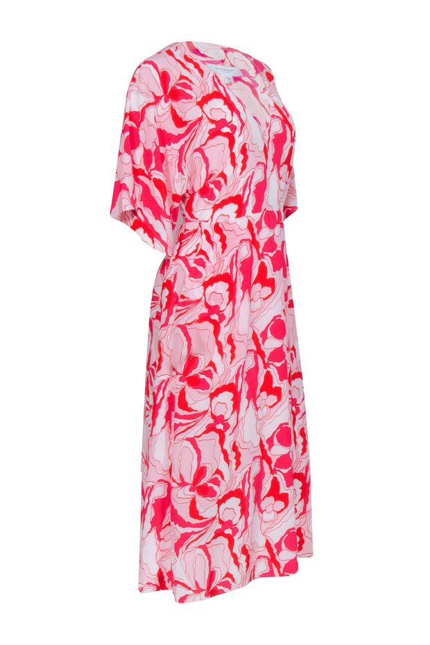 Current Boutique-Equipment - Pink, Ivory, & Red Abstract Floral Print Silk Dress Sz S