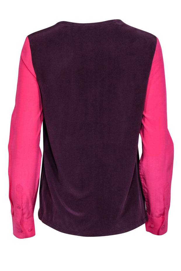 Current Boutique-Equipment - Purple & Pink Silk Color Block Blouse Sz XS