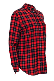 Current Boutique-Equipment - Red Silk Plaid Button Down Shirt Sz S