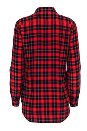 Current Boutique-Equipment - Red Silk Plaid Button Down Shirt Sz S