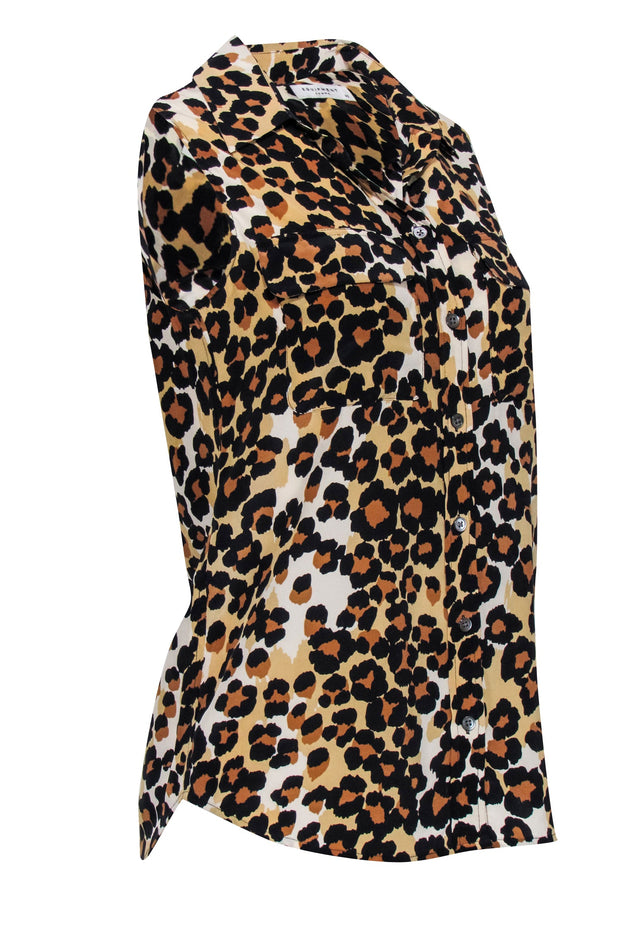 Current Boutique-Equipment - Tan & Black Leopard Print Sleeveless Silk Blouse Sz XS