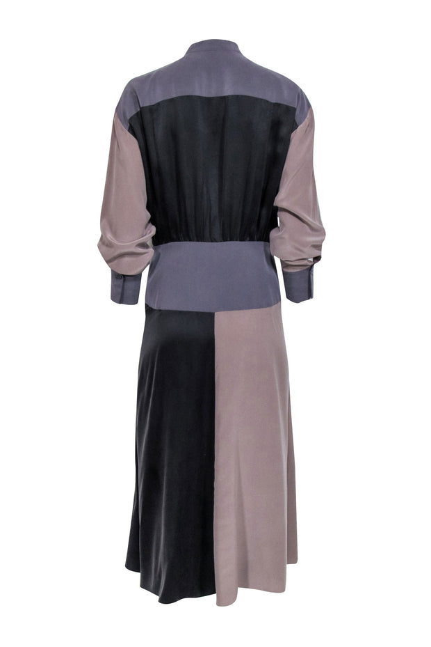 Current Boutique-Equipment - Taupe, Grey, & Black Colorblock Silk Midi Dress Sz 6