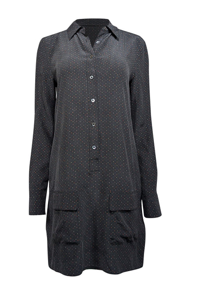 Current Boutique-Equipment - Washed Black w/ Multicolor Dot Print Silk Shirt Dress Sz M