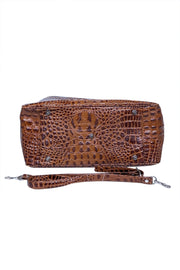 Current Boutique-Eric Brand - Brown Croc Embossed Tote w/ Bamboo Handles & Detachable Strap