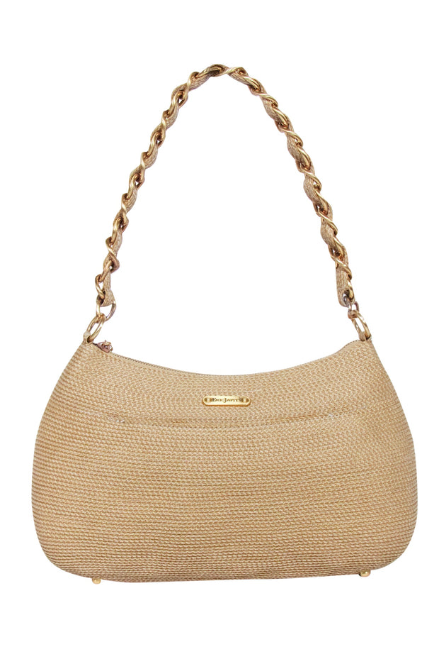 Current Boutique-Eric Javits - Beige Woven Shoulder Bag w/ Braided Chain Strap