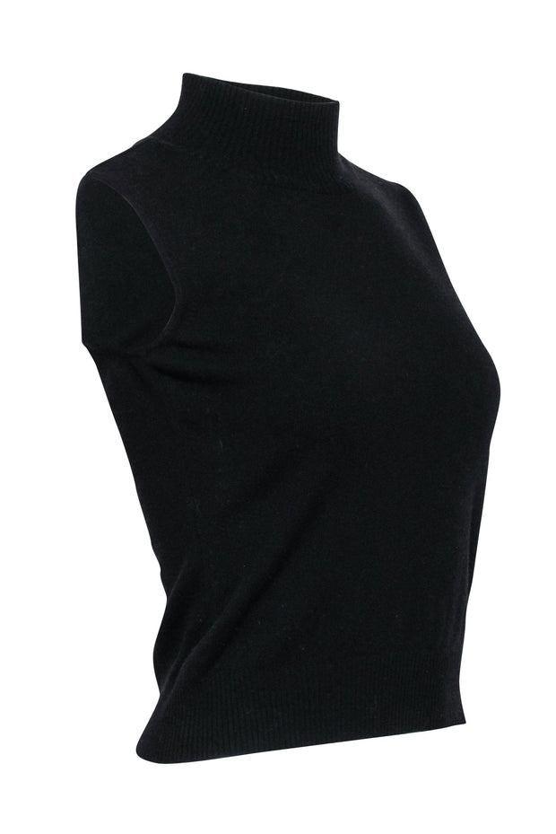 Current Boutique-Escada - Black Mock Neck Wool Blend Sleeveless Top Sz 4