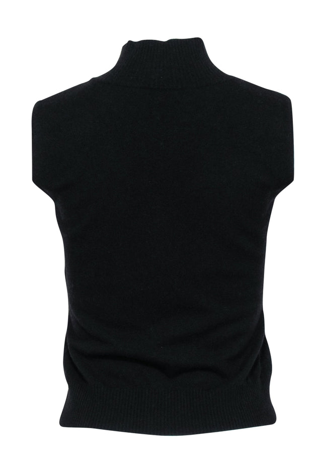 Current Boutique-Escada - Black Mock Neck Wool Blend Sleeveless Top Sz 4