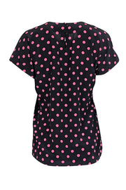 Current Boutique-Escada - Black w/ Pink Polka Dot Print Silk Shirt Sz 6