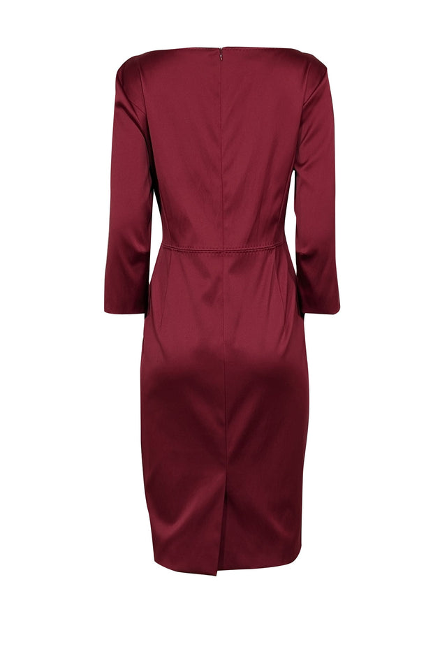 Current Boutique-Escada - Dark Red Satin V-Neckline Dress Sz 12